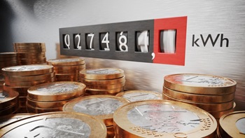 Contatore elettrico con kWh e monete da un euro